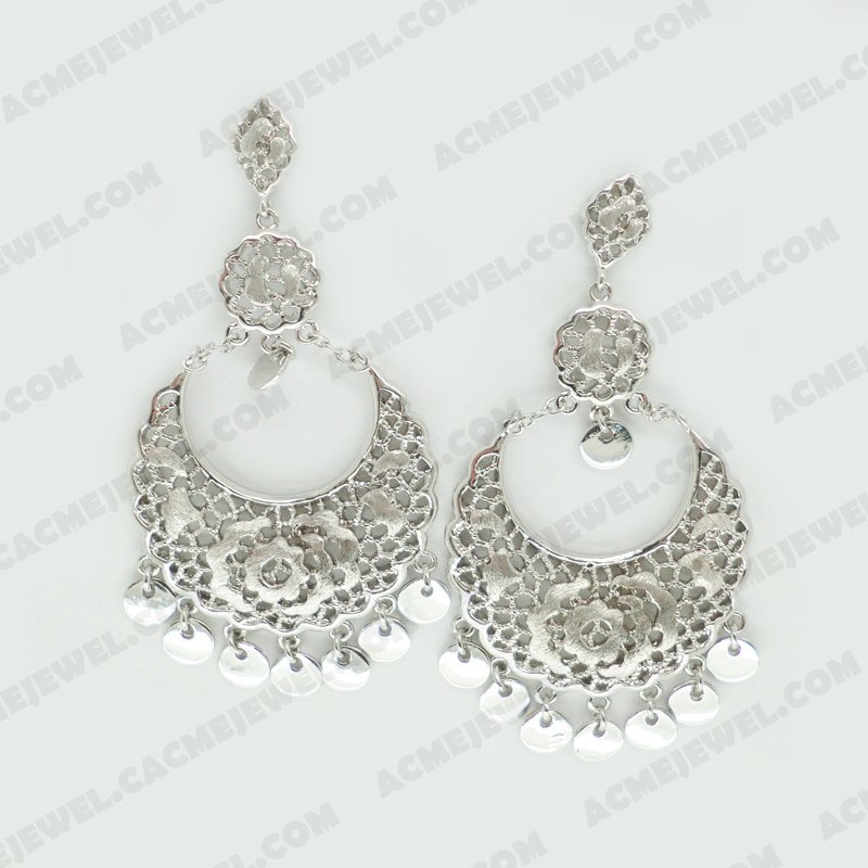 Earrings Brass Sand finishing Rhodium