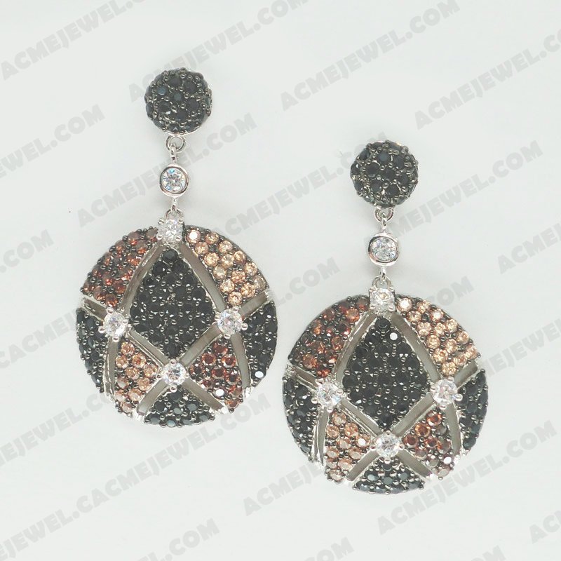 Earrings Brass Shiny Rhodium / Black