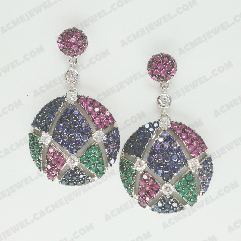 Earrings Brass Shiny Rhodium / Black