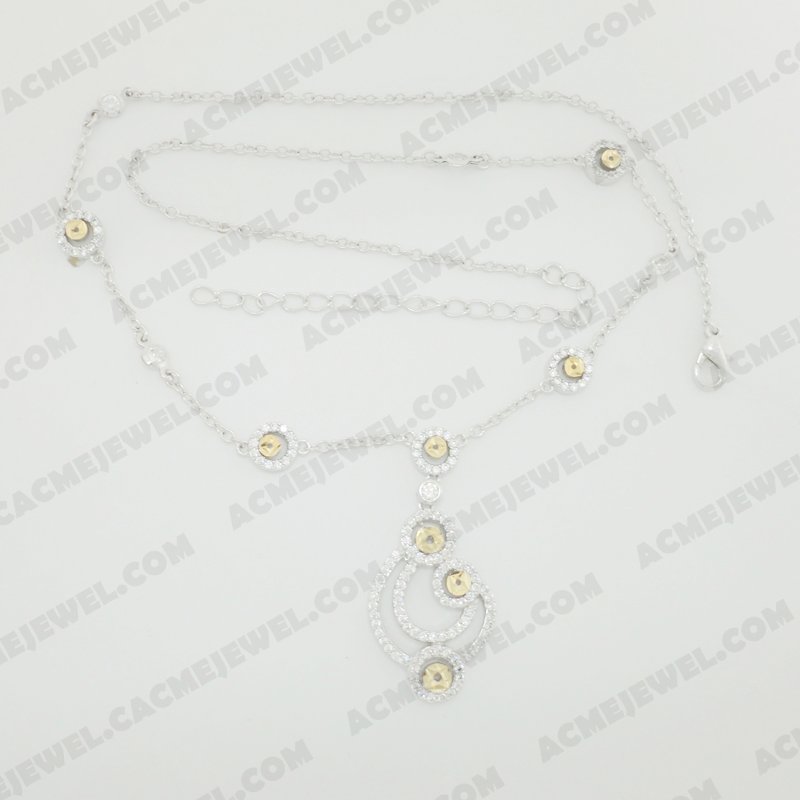 Necklace Brass Pattern engraving / Shiny Rhodium / Gold