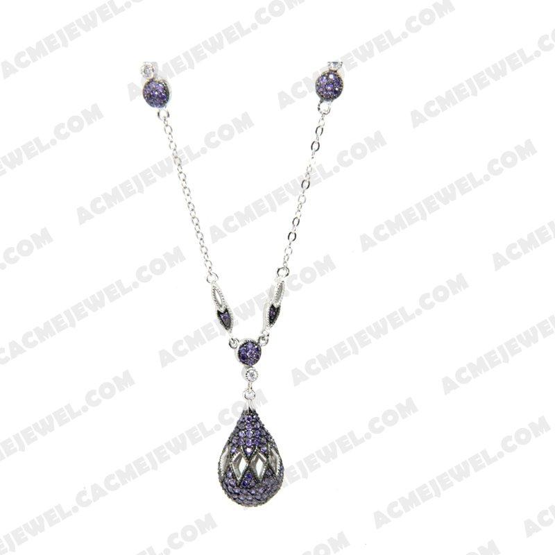 Necklace 925 Sterling Silver 2-tone Rhodium and black rhodium
