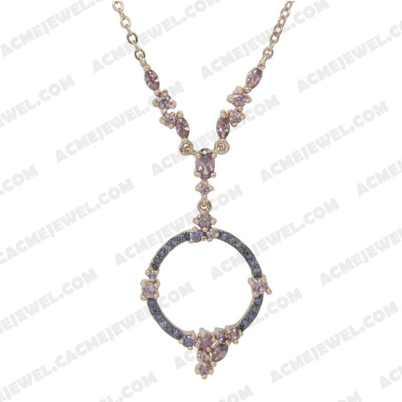 Necklace 925 Sterling Silver 2-tone Rose gold and black rhodium