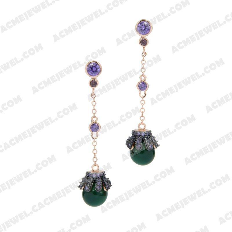 Earrings 925 Sterling Silver 2-tone Rose gold and black rhodium