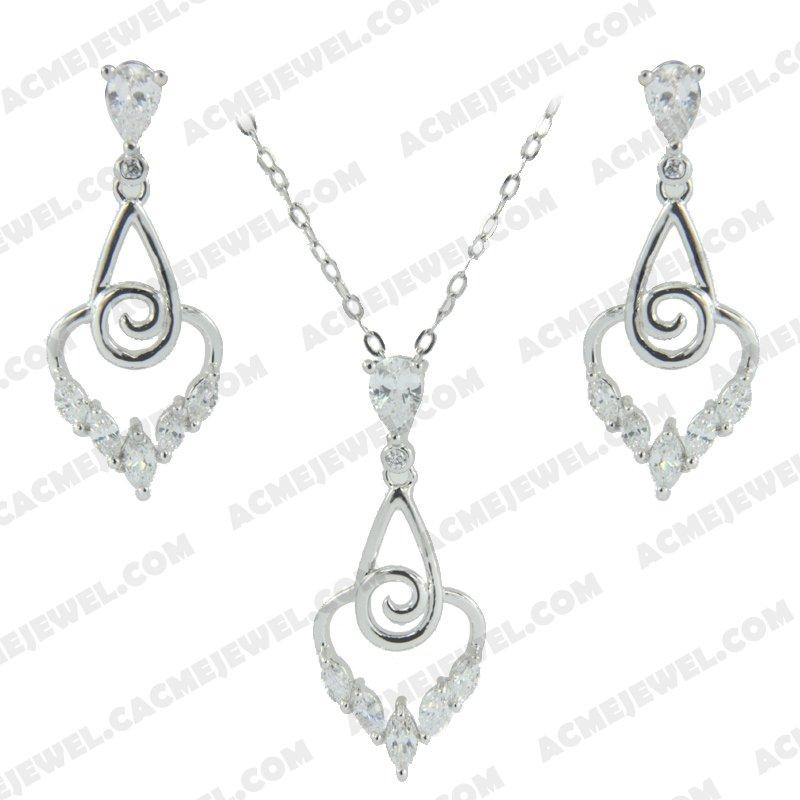 ﻿Jewellery Set 925 Sterling Silver  Rhodium