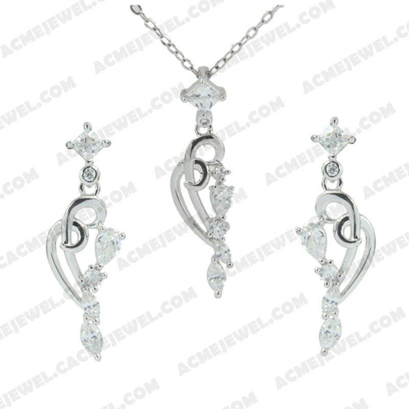 ﻿Jewellery Set 925 Sterling Silver  Rhodium