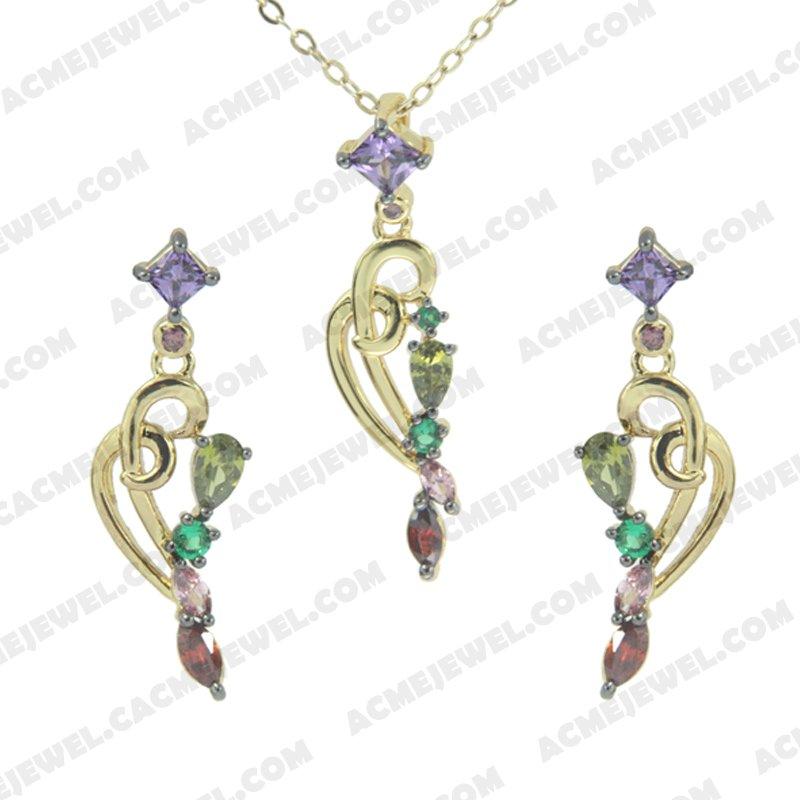 ﻿Jewellery Set 925 Sterling Silver 2-tone Gold and black rhodium