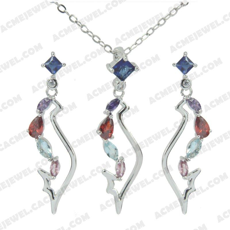﻿Jewellery Set 925 Sterling Silver  Rhodium
