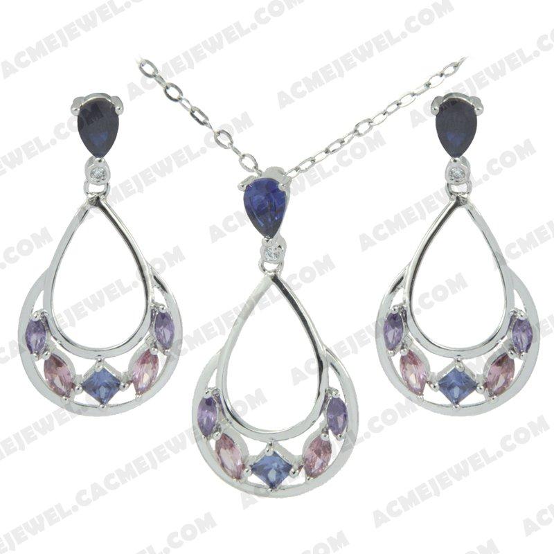 ﻿Jewellery Set 925 Sterling Silver  Rhodium
