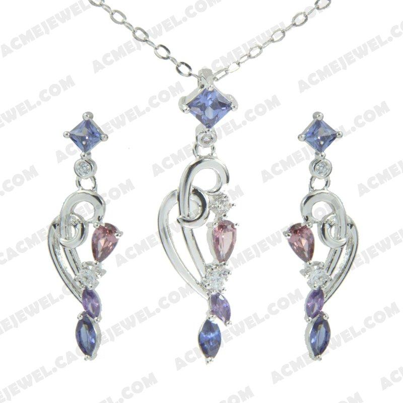﻿Jewellery Set 925 Sterling Silver  Rhodium