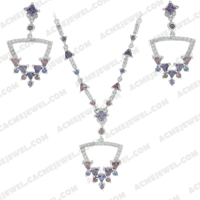 ﻿Jewellery Set 925 Sterling Silver  Rhodium