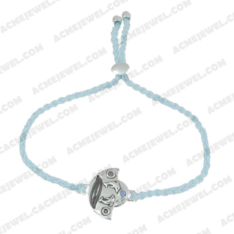 Bracelets & Bangles Cord with 925 sterling silver 2-tone Rhodium and black smear